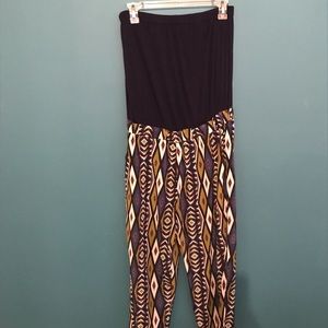 Navy blue and tribal print romper with pockets